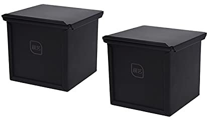 Mini Pullman Loaf Pan with Lid 2 pcs 250g Square Cube Black Toast Mold Tins Bakeware for Baking Bread, Saving Time for Less Sugary Bread