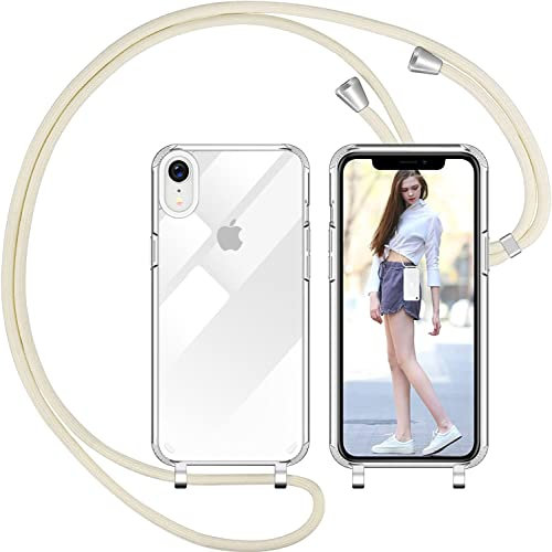 Nupcknn Liquid Silikon Handykette Hülle für iPhone XR Hülle Silikon Necklace(abnehmbar) Hülle mit Kordel zum Umhängen Handy Schutzhülle mit Band (Beige)