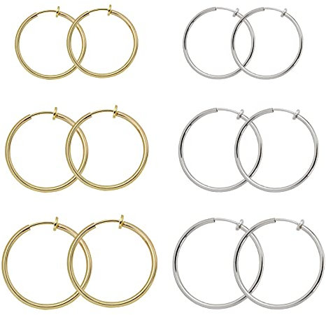 Zeayebsr 6 Paar gefälschte Ohrringe Creolen Nicht durchbohrter Nasenring Frühling Creolen Lip Ohrclip Körperschmuck Multi-Size-Stahl- und Goldfarbe von