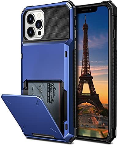Coolden Compatible with iPhone 13 Pro Max Case Wallet Case Shockproof Case 4 Card Pocket Protective Case Heavy Duty Hard Back Flip Card Holder Phone Case Cover Compatible with iPhone 13 Pro Max-Navy