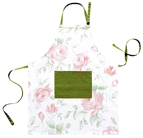 Lashuma Koch Schürze Frauen Design: Rose, Küchenschürze Baumwolle 80x65 cm, Latzschürze grün rosa