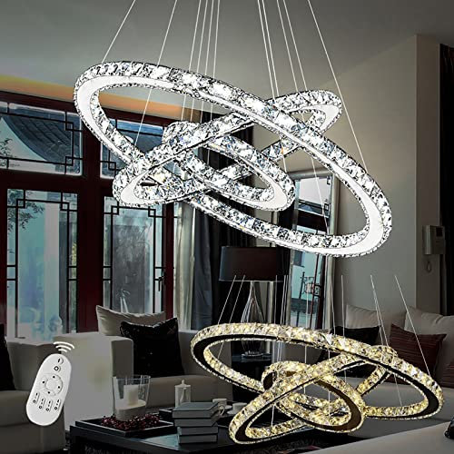 XMTECH LED 96W Kristall Design Hängelampe Deckenlampe Pendelleuchte Kreative Kronleuchter Hängeleuchte Drei Ringe Lüster - Dimmbar
