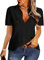 NONSAR Damen Bluse Elegant V-Ausschnitt Hemden Kurzarm Casual Arbeit Oberteile mit Knöpfen Hemd Lose Kurzarmshirt Einfarbig Tops (9349M, Schwarz)