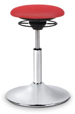 BALIMO Classic - Bürohocker - ergonomischer Sitzhocker - Hocker mit Schwingeffekt - Rücken-Trainer - Sitztrainer - Bewegungshocker - Bewegungsstuhl - Standfuß Silber gebürstet (Rot)