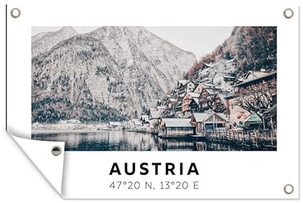 MuchoWow Outdoor-Poster Poster Wanddeko draußen Deko Garten Gartenposter 120x80 cm Österreich - Wasser - Berge - Alpen