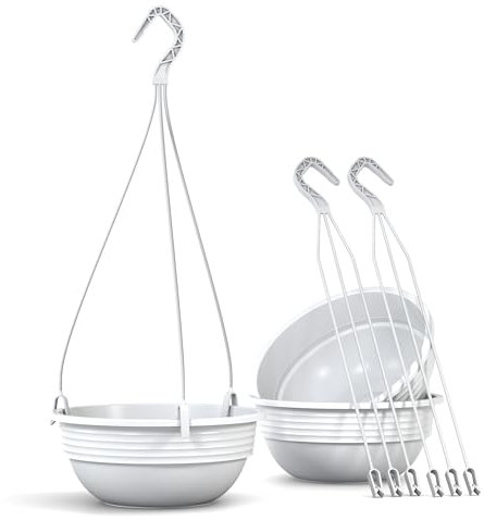 Plastard Blumenampel 3er Set 25 cm Durchmesser Hängeample Farbe Weiß runde Kunststoff Blumenschale für Innen und Außen Pflanzschale Terrassen Balkon Deko