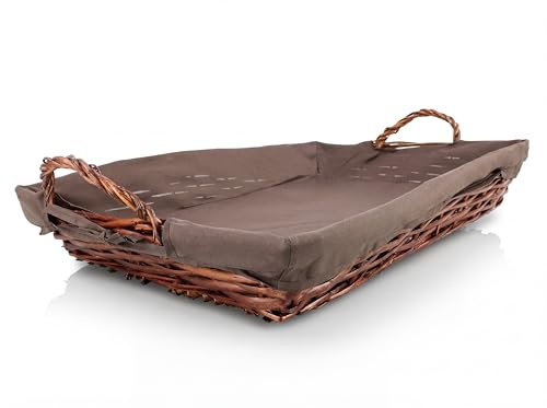 HERSIG - Cesta Capazo de Mimbre para Ropa Planchada con Forro Protector | Bandeja rectangular 60x40cm con forro textil lavable; Canastos para Colada Limpia y Organización de Armario con Asas - Caoba