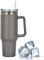 Reisebecher mit Strohhalm und Deckel, aus Edelstahl, doppelwandiger, vakuumisolierter Kaffeebecher für heißen und kalten Kaffee, Reisebecher mit Griff, Kaffeebecher für unterwegs, 1182 ml, Farbe Grau