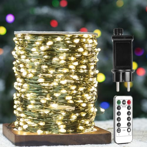 ZELUXDOT Cadena de luces de hadas de 60m y 600 LED, con cables de cobre verde. Luces de cadena LED impermeables para exteriores/interiores, ideales para árbol de Navidad, patio trasero y plantas.