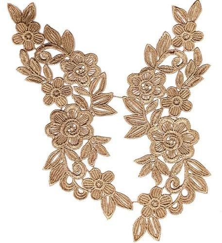 Wambere 1 Paar Spitzenapplikation Blumenstickerei Patch,Blumen Spitze Nähen Applikation Kragen Applikation DIY Handwerk Ausschnitt Nähen Stickerei Patches Zubehör für Cheongsam Kleidung Kleid,Braun