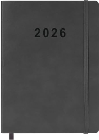 Planer 2024 – 13-Monats-Wochen- und Monatsplaner von Dezember 2023 bis Dezember 2024, veganer Ledereinband, elastischer Verschluss, 17,8 x 23,5 cm, Grau
