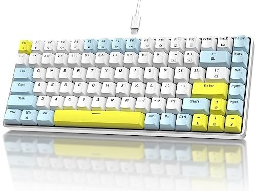 UrChoiceLtd K84 80% Mechanische Gaming Tastatur,84 Tasten,TKL Layout,Kompakte Tastatur,18 LED-Beleuchtung,Hot-Swap,USB-C Verkabelt,Anti-Ghosting,Ergonomisch,für PC,Mac,PS4 (Zitrone,Blauer Schalter)