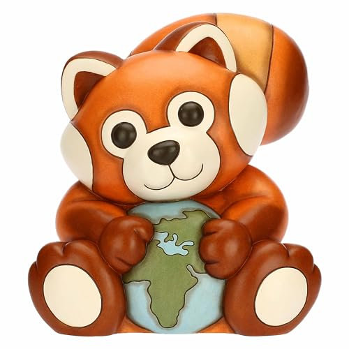THUN, Panda Rosso in Ceramica Decorata a Mano, Versione Grande, Linea Otto Dreamer, 28x23.8x30 cm h