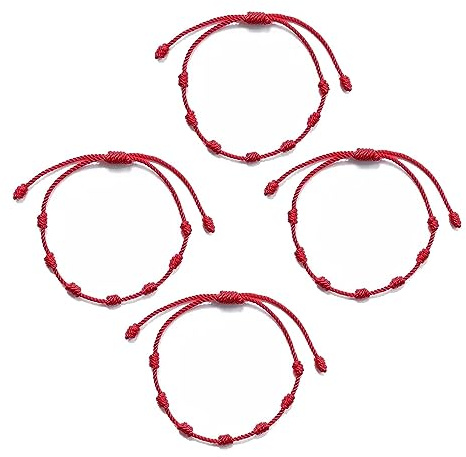 4 Stück Armband Rot Amulett roter Faden Glücksbringer Schutzarmband Unisex Verstellbar Glücksbringer Freundschaftsarmband