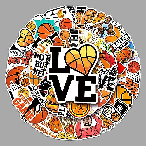AUCEKO 50 Stück Basketball Aufkleber Pack Basketball Sticker Set wasserdichte Vinyl Sticker für Laptop Kinder Autos Motorrad Fahrrad Skateboard Gepäck Koffer Computer Aufkleber Graffiti Decal