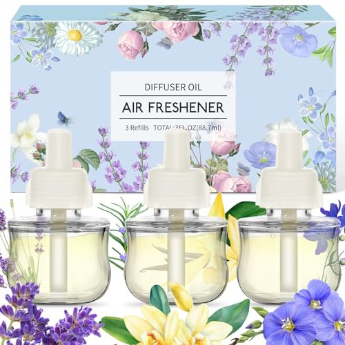 Scent-Hi Plug in Air Freshener Refills, Air Freshener Refills 3 Pack, Long lasting Fragrance, 88.7ml in Total, Linen, Lavender, Vanilla, Compatible with Air Wick Plugins