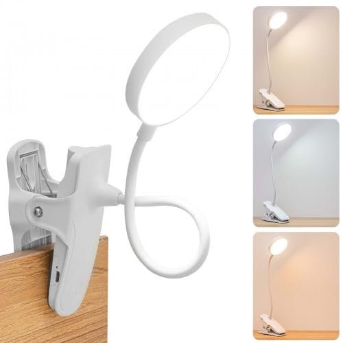 Lampara Pinza Lampara Escritorio con Pinza, 3 Colores y Brillo Ajustable LED Luz Lectura, USB Lámpara de Escritorio, Lámpara Mesa pare Estudio Leer Cama, Lampara Lectura Cama con Flexo Pinza Cabecero