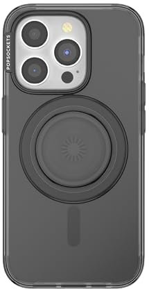 PopSockets: PopCase PlantCore for MagSafe - Plant-Based Phone Case for iPhone 15 Pro with a MagSafe Compatible PopGrip - Phone Stand and Grip with a Swappable Top - Black Translucent