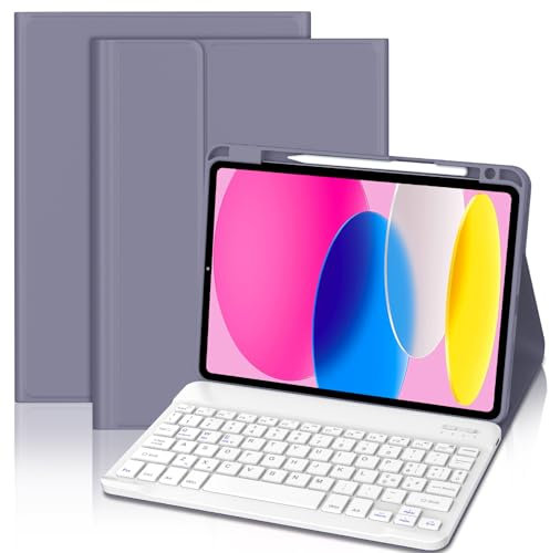 Custodia con Tastiera Magnetica per iPad 10a Generazione 2022, Custodia con Bluetooth QWERTY Italiano, Supporto Apple Pencil, Rimovibile & Leggera, Compatibile al 100% con iPad 10.9 (Modello Viola)