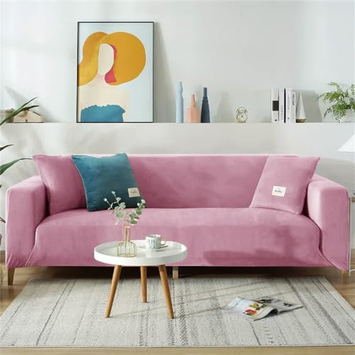 DOTBUY-SHOP Velours Salon Housses de Fauteuil Housse Canapé Extensible Housse de Canapé 1/2/3/4 Place Quatre Saisons Housse Canapé pour Sofa Décorative (2 Places,Rose)