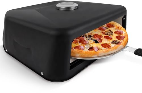 Four à Pizza Portable, Appareil à Pizza étanche Multifonctionnel avec Thermomètre pour Gril Extérieur, Pierre à Pizza, Noir