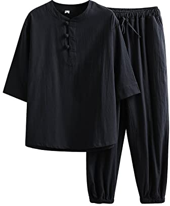 Darringls Ensemble de costumes Kung Fu pour homme - Tang chinois - Hanfu - Arts martiaux - Vêtement chemise - Pantalon traditionnel - Ensemble traditionnel Wing Chun Taichi - Uniforme, 02 noir., 3XL