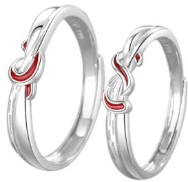 Coppia Anello Filo Rosso, Anelli in Argento Sterling con Linea Rossa Anello Fidanzamento Uomo Personalizzata Anello Fascia Fidanzamento Regolabili per Uomo Donna