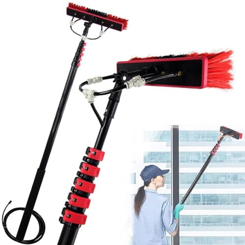 Asta telescopica per pulizia finestre, spazzola estensibile alimentata ad acqua adatta per la pulizia di pannelli fotovoltaici Pulizia pannelli fotovoltaici/Pulizia finestre (One Color 7.2M/24FT)