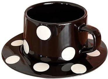 Coffee Mugs Ceramic Mugs Large Tea Coffee and Hot Chocolate Cups Black and White | Polka Dot Spotty Mugs & Saucers,B,200
