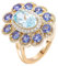 Goldring Damen 585 Echtgold 14K Ring, Verlobungsring Damen Blütenförmig mit Ovalem 1-Karat-Aquamarin Erstellt Saphir Größe 63 (20.1)