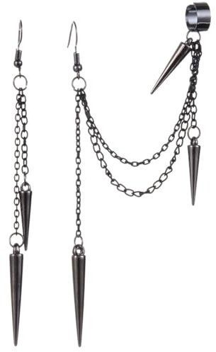 QLEUIFT 1 Paar Leichte Einzigartige Schwarze Punk Lange Quaste Kette Ohrstulpen Ohrringe 316L Edelstahl Vintage Eimer Ohrstecker Bergsteiger Ohrringe