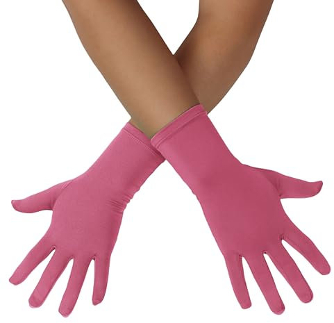 ATHX Herren und Damen Spandex Kostüm Handschuhe Halloween Cosplay Dehnbare Handgelenkhandschuhe Hochzeit Abschlussball Party Handschuhe für Frauen, Knallpink (Hot Pink), Einheitsgröße