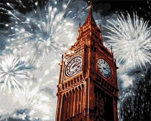Yoonqun Malen Nach Zahlen Erwachsene,London Big Ben Paint by Numbers Malen Nach Zahlen Set,DIY mit Pinseln und Acrylfarben Handgemalt Ölgemälde Leinwand für Home Décor,mit Rahmen 60x75cm