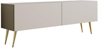 3E 3xE living.com Meuble TV : Deux Portes, Deux étagères, Couleur : Cachemire, Pieds dorés D : L : 140 cm, H : 52 cm, P : 32 cm