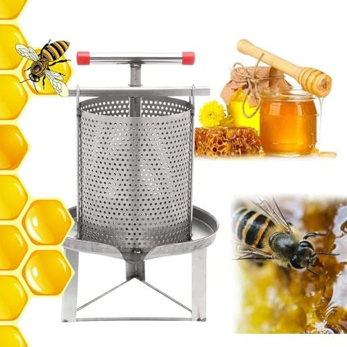 Pveanns Extracteur de Miel, centrifugeuse Manuelle tangentielle en Acier Inoxydable, Presse à Miel à Maille Uniforme, centrifugeuse à Miel pour l'extraction du Miel, Argent