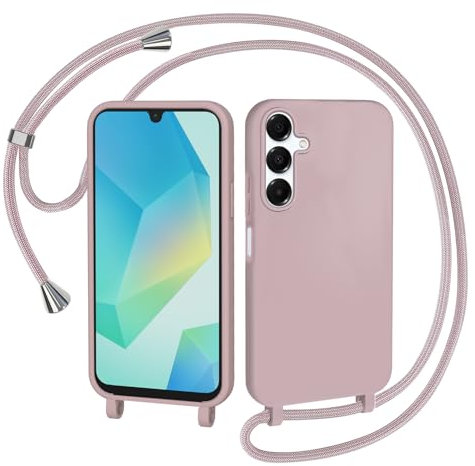 AOMYKE Cover per Samsung Galaxy A16 5G con Cordino, Custodia con Laccio Collana Tracolla Collo Liquido Silicone Antiurto TPU Antiurto AntiGraffio Case - Rosa