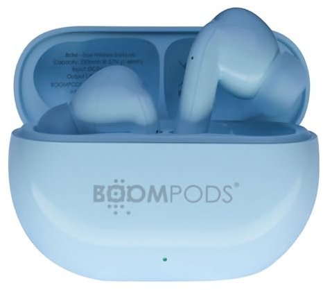 Boompods Echobuds In-Ear Bluetooth Kopfhörer - Kabellose In Ear Ohrhörer mit Mikrofon, 19 Std. Spielzeit und Ladebox, IPX4 Wasserdicht, TWS-Ohrhörer mit Geräuschunterdrückung, Himmelblau