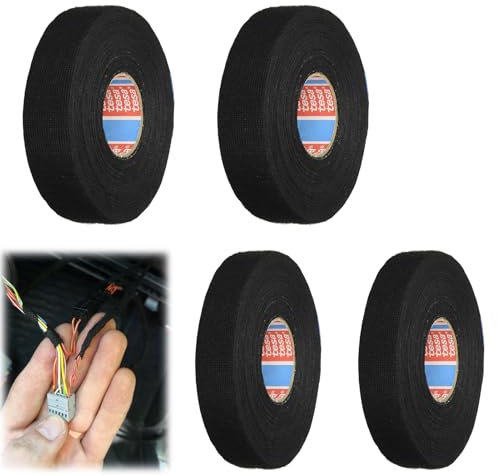 vcsjw Gewebeband, 4 Rollen KFZ Gewebeband, Kabelbaum Klebeband, 2 Größen, Schwarz, Isolierband, 19mm x 15m, 15mm x 15m