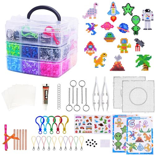 Fouvin Bügelperlen Set, 11500 Stück Steckperlen mit Aufbewahrungsbox, Bügelperlen Platten, Benutzerführung, DIY Gestalten von Schmuck, DIY Bügelperlen Gestalten von Schmuck, Kinder Geschenk