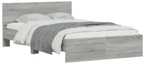vidaXL Bettgestell, Bett mit Kopfteil LED-Beleuchtung, Doppelbett, Schlafzimmerbett, Bettrahmen mit Lattenrost, Grau Sonoma 140x200 cm