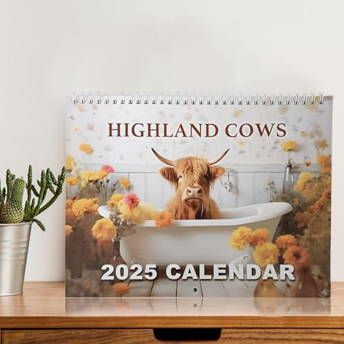 Badewannenkalender, Hochlandkühe 2025, lustiger Hochlandkühe-Kalender, dickes stabiles Papier, Hochlandkühe in Badewannen, Kalender 2025, Kalender 2025, Tierthema, zum Aufhängen, Kalender für
