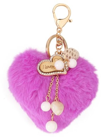 Porte-clés en Peluche, Porte-clés Rose, Porte-clés en Forme de cœur, Porte-clés Pendentif de Sac, Porte-clés Amour (Violet)