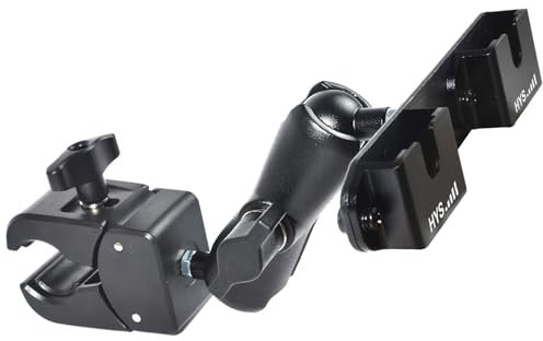 HYS Support de serrage pour radio CB portable et haut-parleur romantique, micro avec bouton rond et clip de ceinture, avec double pince à 360 ° en alliage d'aluminium pour poignée, trépied, guidon,