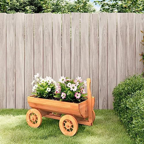 AJJHUUKI Maison et jardin, pelouse et jardin, outils de jardinage, brouette, chariot décoratif en bois massif 70 x 43 x 54 cm