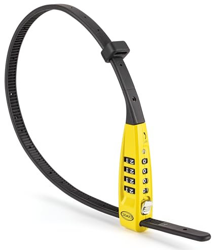 CXWCX Kabelschloss mit Zahlencode | 3-stelliges Fahrradschloss aus Stahl - Kompakt, Verstellbar (45cm) für Ski, Kinderwagen, E-Scooter & Gepäck | Tragbarer Diebstahlschutz (Gelb)