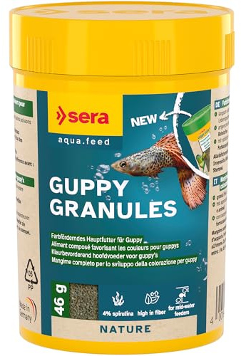 sera Guppy Granules 100 ml (46 g) | Fischfutter, Hauptfutter für Guppys & Lebendgebärende | leicht verdaulich | mit Spirulina & Ballaststoffen für Verdauung | Farbe & gesunde Nachzucht