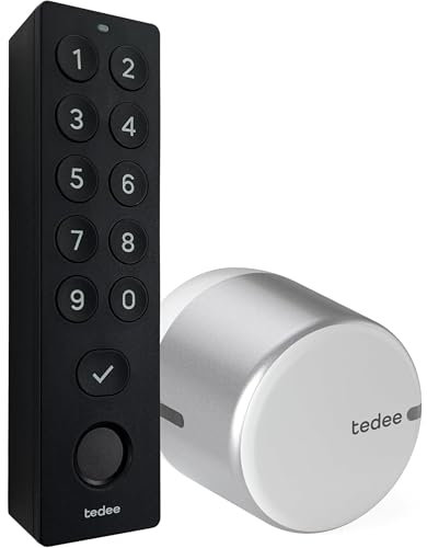 tedee GO 2 Set | smartes Türschloss silber | biometrisches Tastenfeld schwarz | Smart-Home-Lösung für iOS, Android | Bluetooth | Motorschloss | PIN + Fingerprint | Keine Installationshardware
