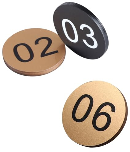 Nummernschilder 1–100, Tischnummernkarten Schild, Runder Spind-Zahlenaufkleber für Garderobe Gepäck Restaurant Schließfächer Hotel, Türschild Hausnummer Zimmernummer Ohne Loch (Schwarz)(5cm gold,1-10)