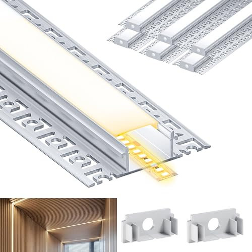 Brillivanture 6 x 2M LED Profil für Einbauinstallation, LED Trockenbauprofil mit milchigem Diffusordeckel, geeignet für gebogene Wände, Unterputz Profil mit 20 mm Innenbreite，Streifen Profil
