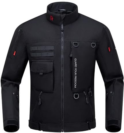 RIDEIRON Chaqueta de Moto Hombre Todas las Estaciones con Hombreras y Coderas CE, Forro Extraíble, Protección Cortavientos para Motocicleta Negro L